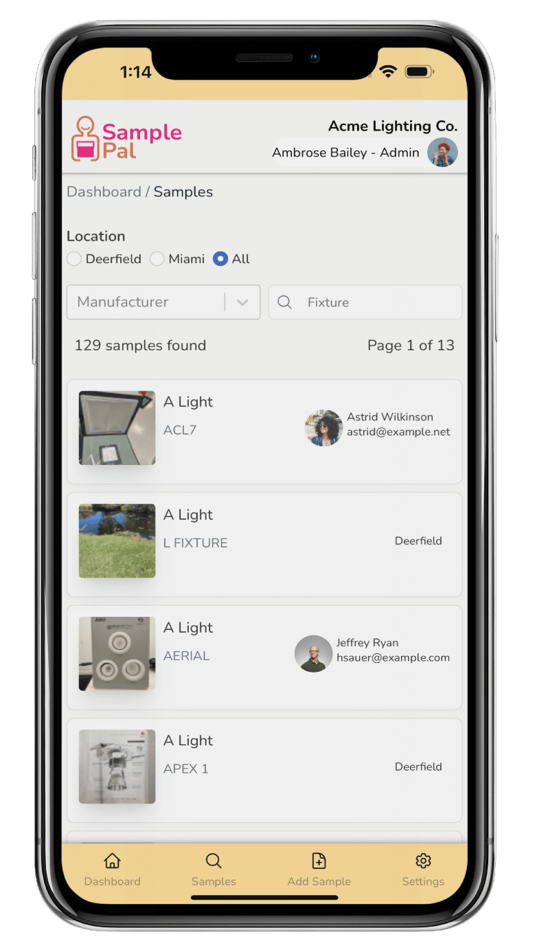 Sample tracking interface